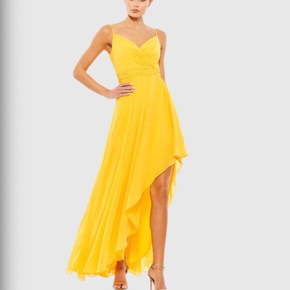 Mac Duggal Dresses & Skirts - Yellow Asymmetrical Hem Chiffon Maxi Dress Size 0 Yellow New With Tags